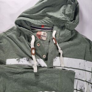 Ruff Hewn Men's‎ Small Lightweight Green White Stripe Henley Hoodie